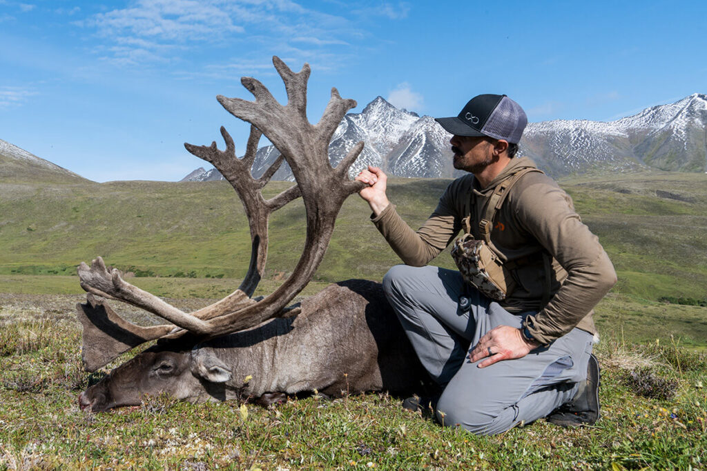 Justin gets hands on his big caribou bull